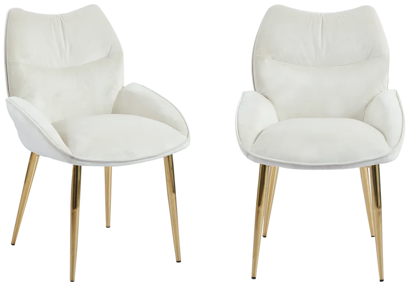 Fauteuil de table velours beige pieds dorés - Lyon x2