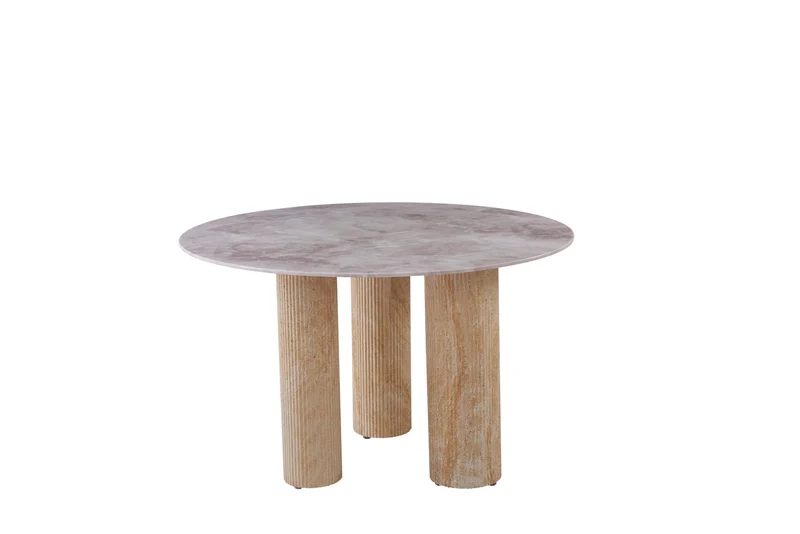 TABLE REPAS ANAÏS PIEDS METAL TRAVERTIN PLATEAU CERAMIQUE MARBRE GRIS 120 CM