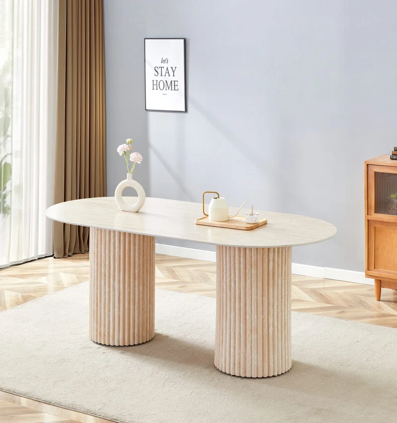 TABLE A MANGER KEYSHA TRAVERTIN CERAMIQUE TRAVERTIN 180x90cm (DT992)