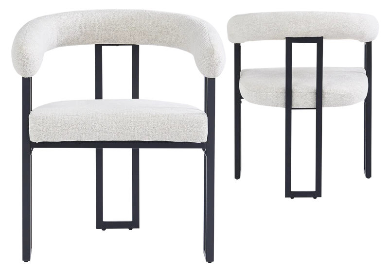 Fauteuil de table tissu chiné crème pieds noirs - Soho x4