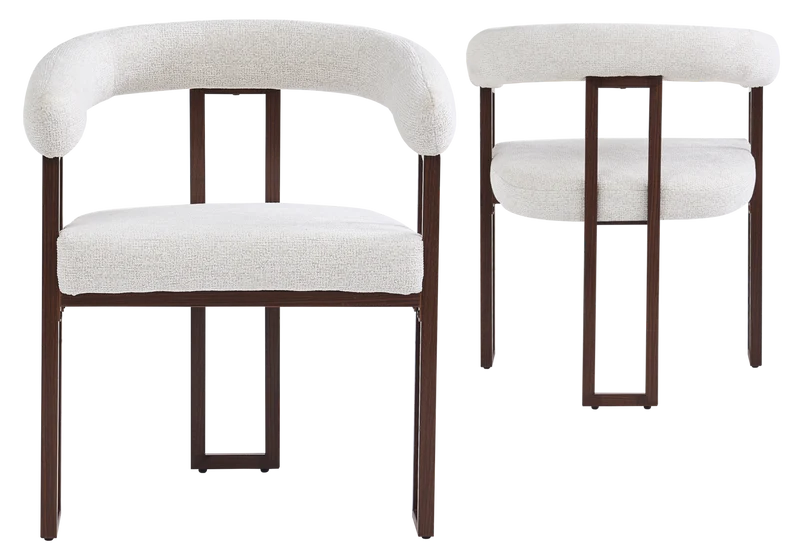 Fauteuil de table tissu chiné écru pieds noyer - Soho x4