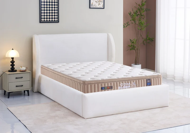 Ensemble lit coffre et matelas 30 cm beige - Aura