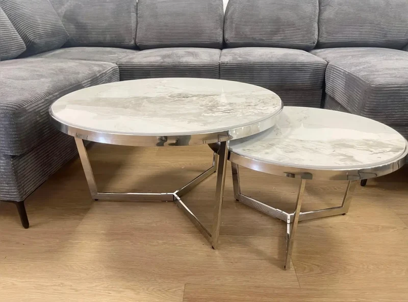 TABLE BASSE MIAMI CHROME MARBRE BLANC