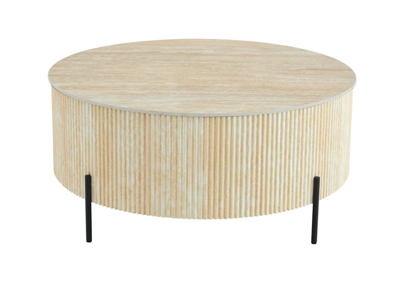 TABLE BASSE RUBY PIED EFFET TRAVERTIN CERAMIQUE EFFET TRAVERTIN MAT 80cm