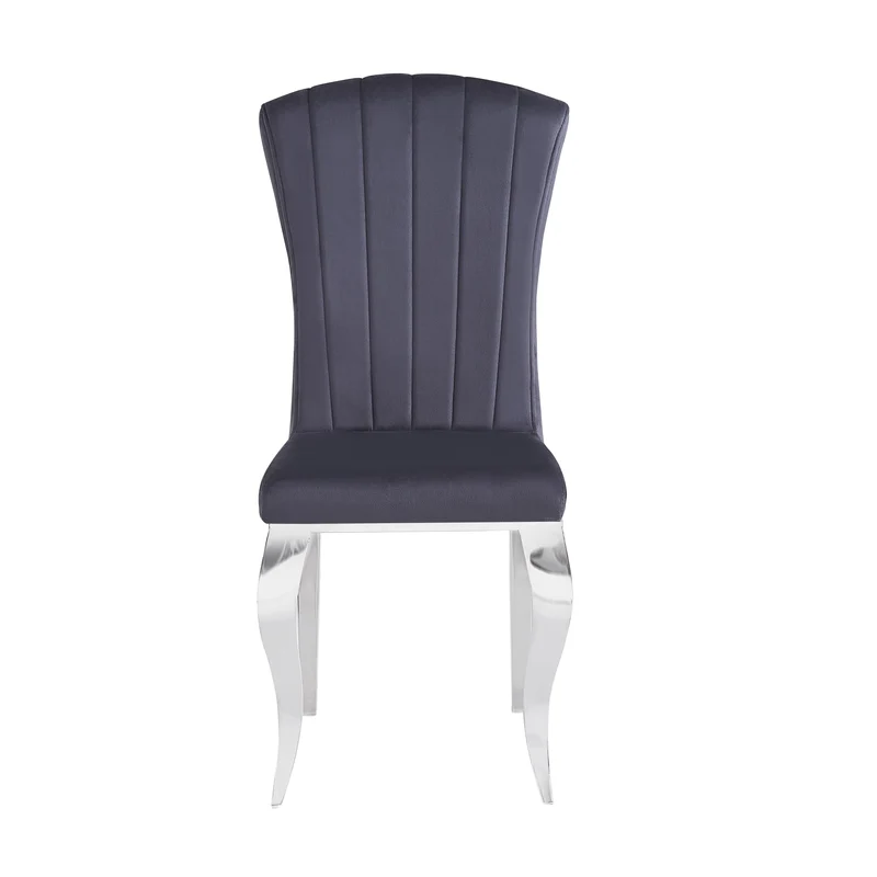 Chaises baroque Louis pied chrome tissu velours ardoise gris