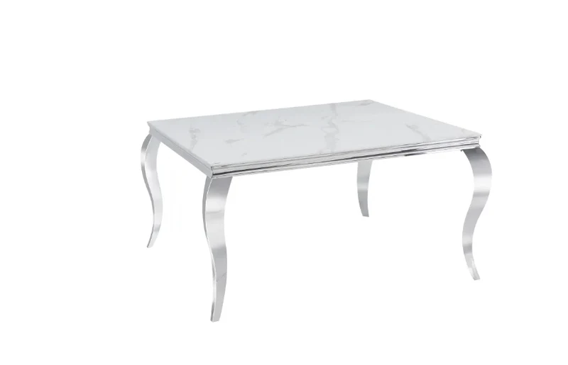 TABLE REPAS BAROQUE CARREE GOLD MARBRE BLANC 140x140x75cm
