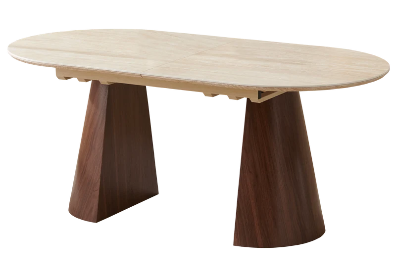 Table à manger extensible ovale travertin - Yumi
