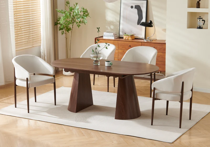 Ensemble table extensible noyer et chaises - Yumi