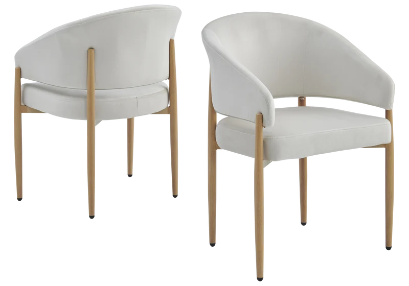 Chaise salle à manger bois et velours beige - Doria x4