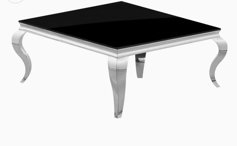 TABLE BASSE BAROQUE CARREE CHROME VERRE NOIR 100x100x45cm
