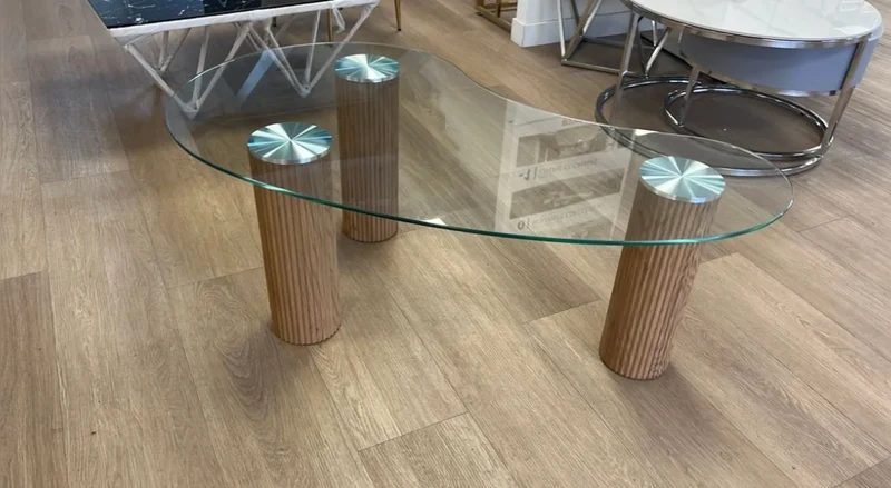 TABLE BASSE PYLONE PIED CHENE PLATEAU TRANSPARENT 120X70X45 CM