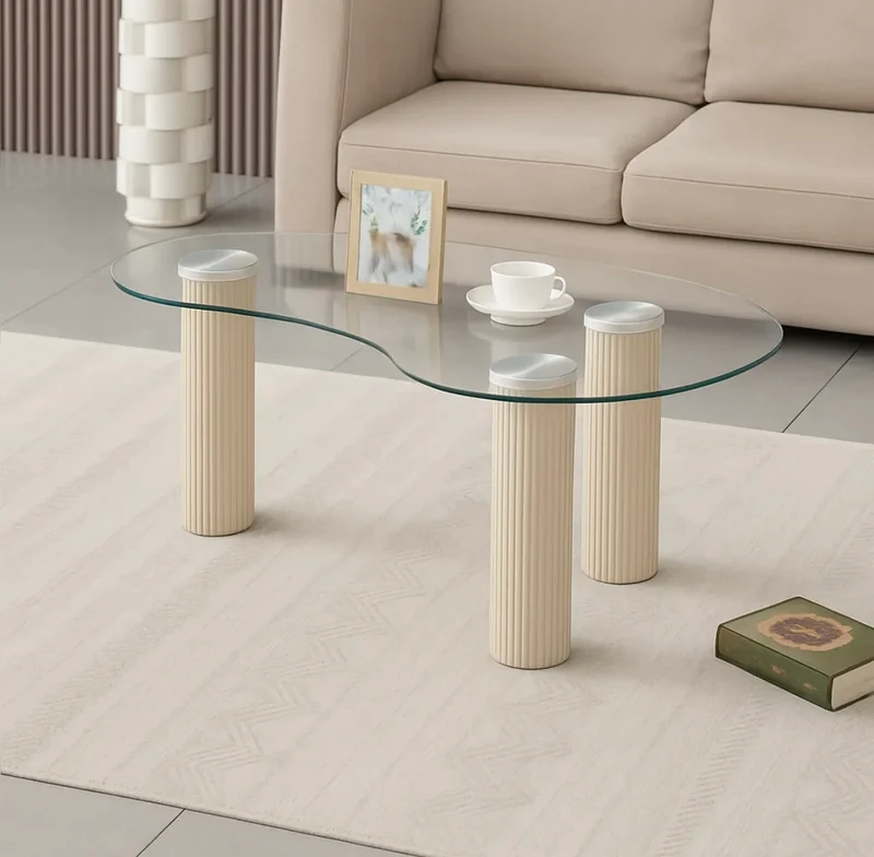 TABLE BASSE PYLONE PIED BLANC PLATEAU TRANSPARENT 120x70x45cm