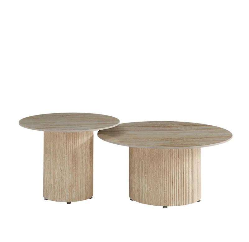 Table basse Mina pied travertin plateau ceramique travertin MAT