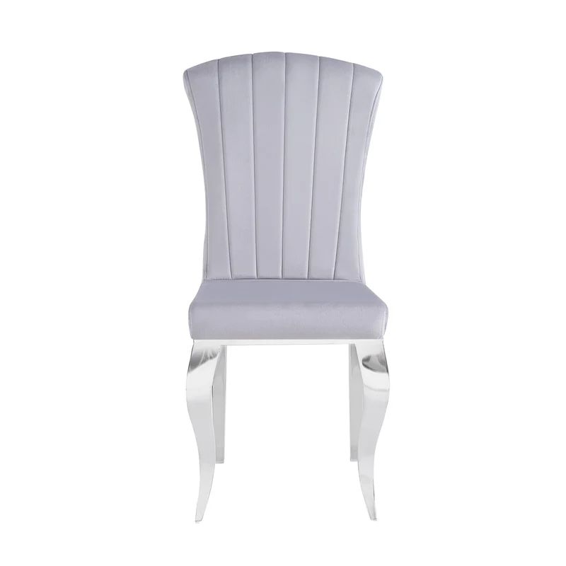 Chaises baroque Louis pied chrome tissu velours gris