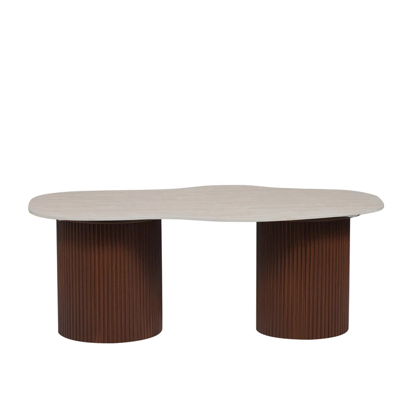 TABLE BASSE NIKI PIED NOYER PLATEAU CERAMIQUE TRAVERTIN MAT 120CM