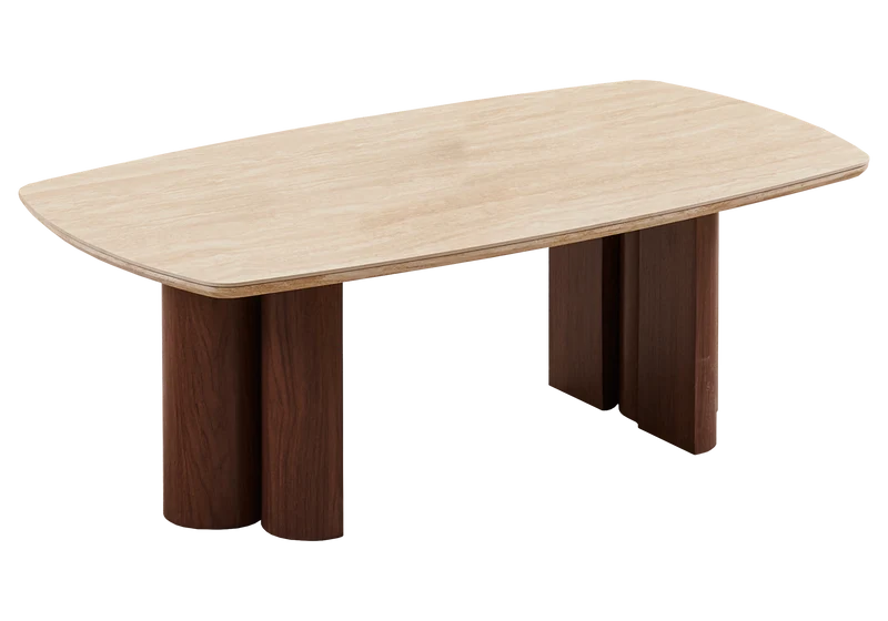 Table basse ovale travertin et noyer - Doria