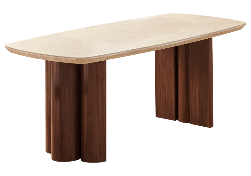 Table à manger ovale travertin et noyer - Doria