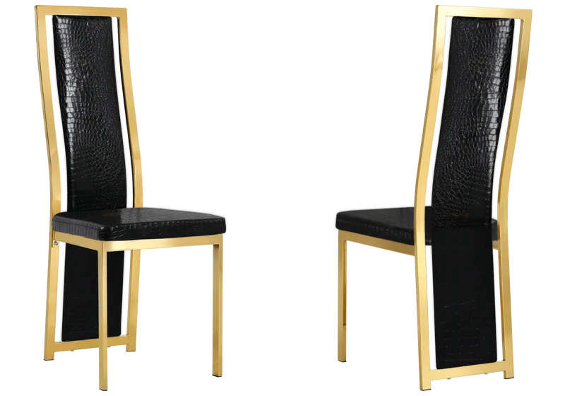 Chaise dorée croco noir baroque - Dia x6