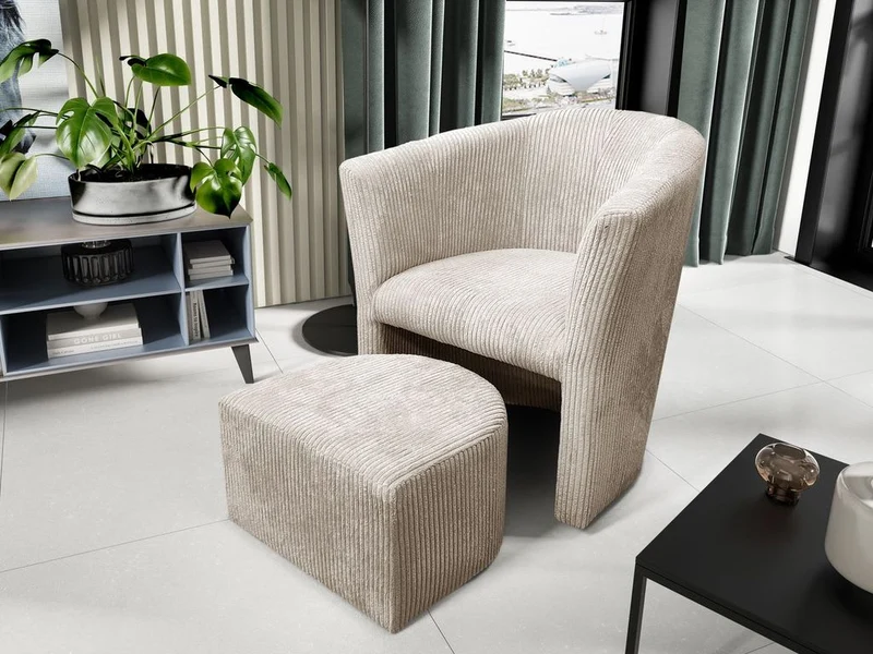 Fauteuil LINA + Pouf Velours Cotelé