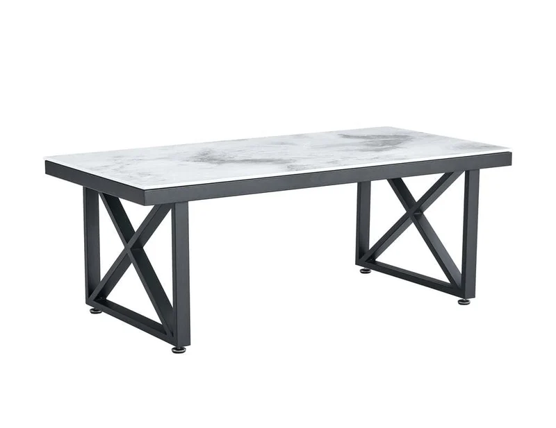 Table basse Deluxe LEVANTO structure métal noir plateau en verre 120x60 cm