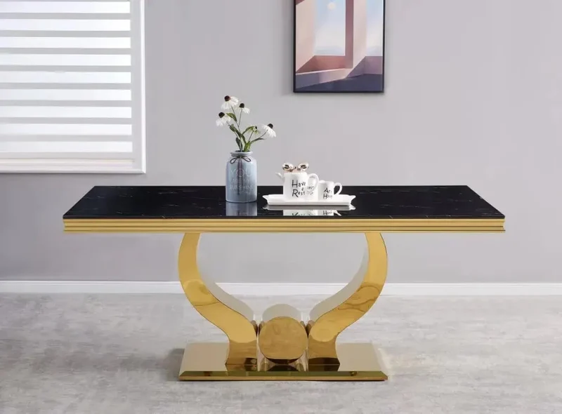 Table à manger TROFY 6 à 8 personnes gold verre 180x90 cm