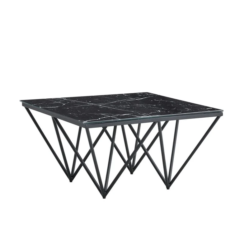 Table Basse carré GIZE pied métal noir et plateau en verre 80x80 cm