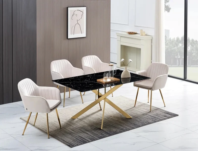 TABLE RECTANGULAIRE NEW JESSICA GOLD MARBRE NOIR 180X90