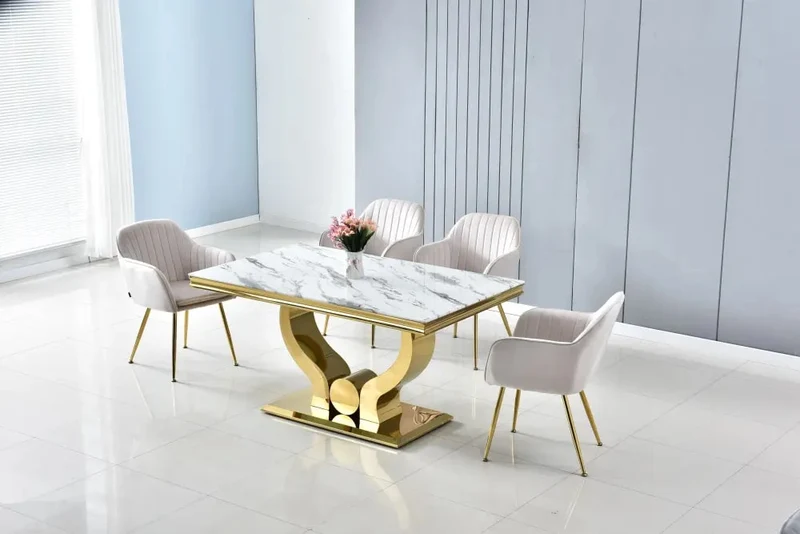 Table à manger TROFY 6 à 8 personnes gold verre 180x90 cm