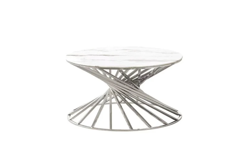 Table basse ronde NAUTILUS chromé plateau verre D80 cm