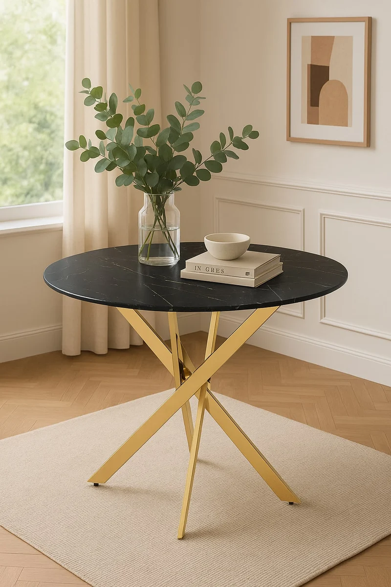 Table à manger ronde JESSICA Gold 100 cm 4 couverts