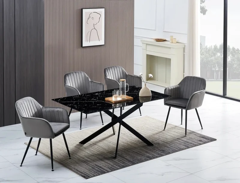 Table Repas JESSICA XXL Métal noir et plateau en verre 180 cm 6 à 8 couverts