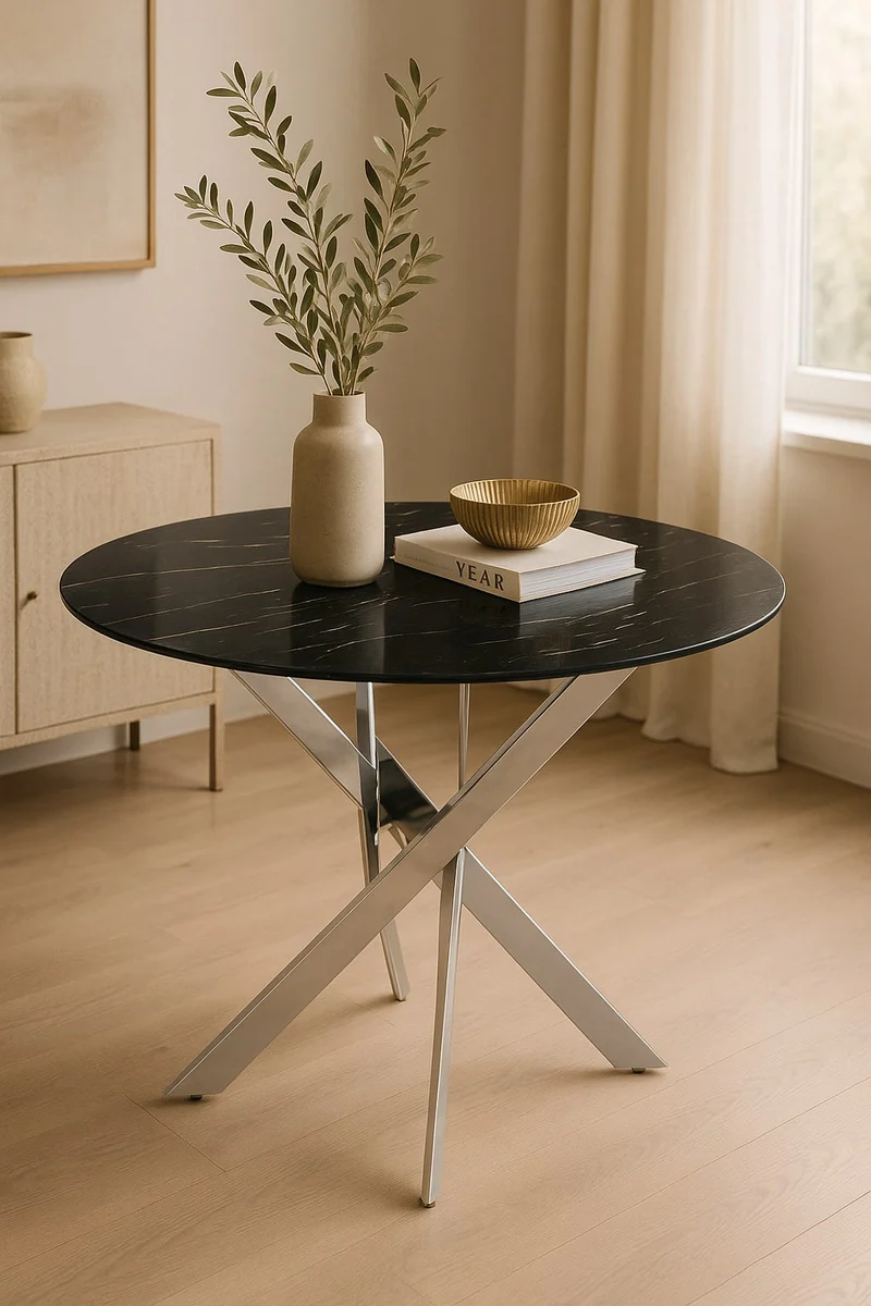 Table à manger ronde JESSICA chrome 100 cm 4 couverts