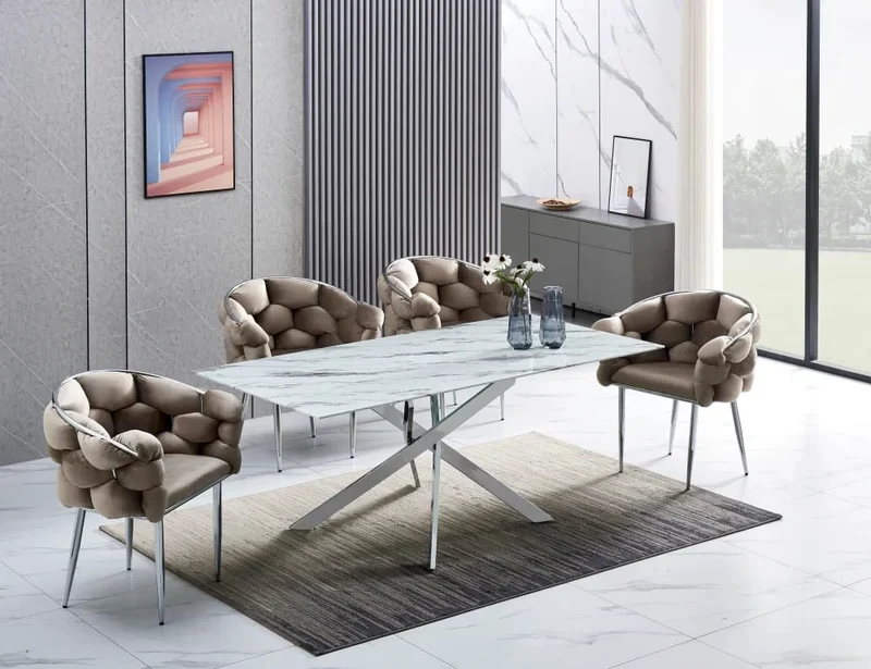 Table Repas JESSICA XXL Chrome et plateau en verre 180 cm 6 à 8 couverts