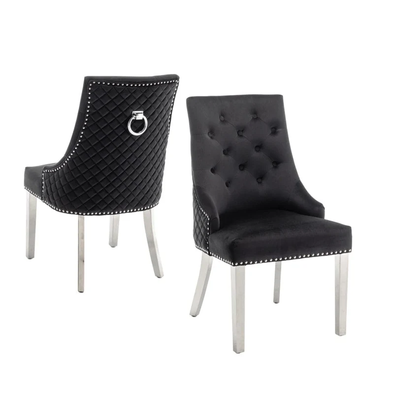 Lot de chaises ANNEAU matelassée et cloutée Chrome velours