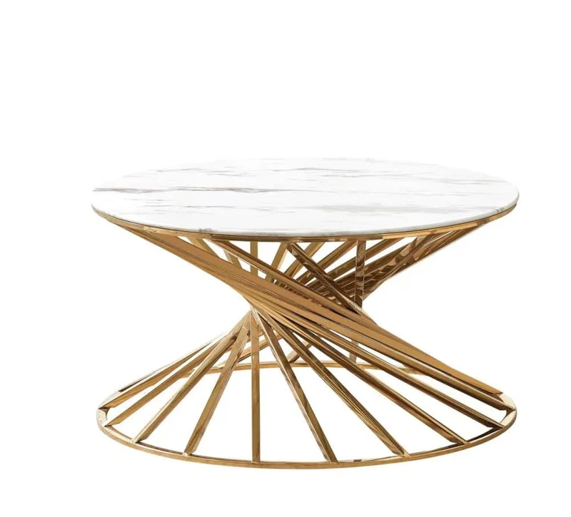 Table basse ronde NAUTILUS Gold plateau verre D80 cm