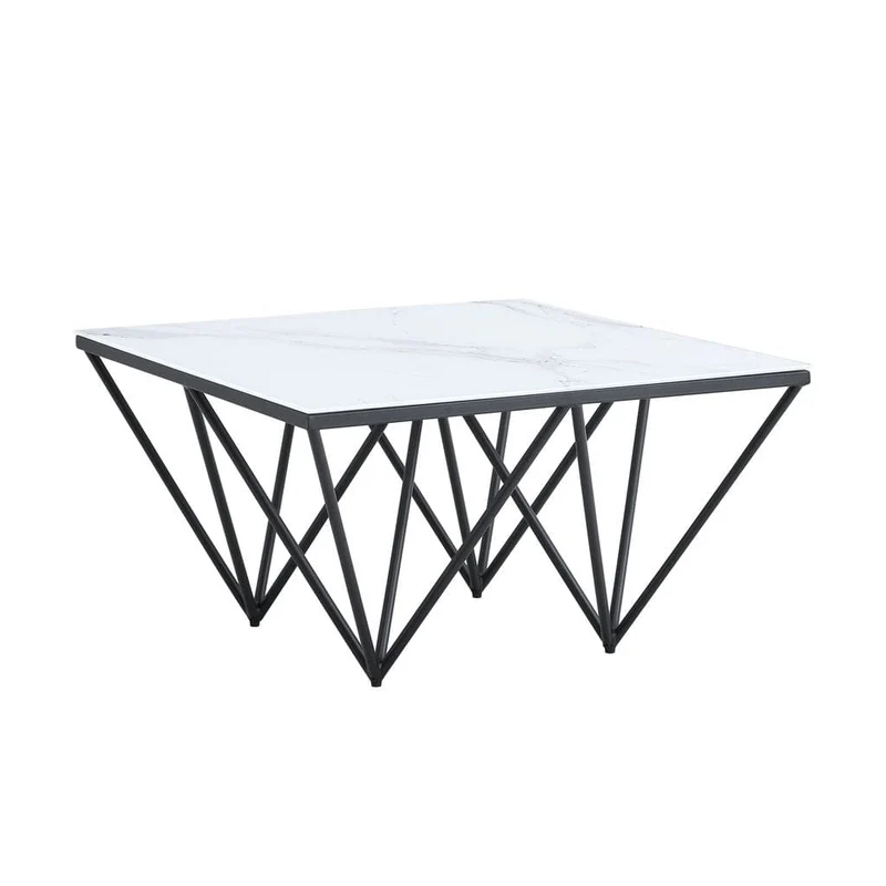 Table Basse carré GIZE pied métal noir et plateau en verre 80x80 cm