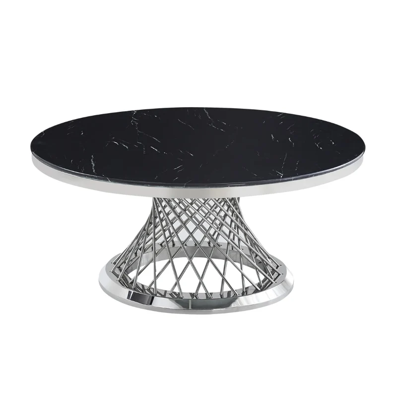 Table basse Deluxe Chrome plateau en verre marbré d100 cm