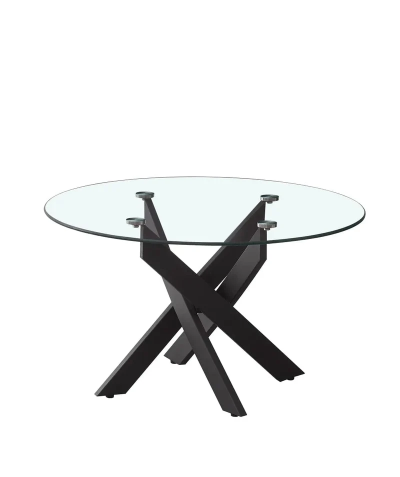 Table basse ronde JESSY pieds métal noir et plateau en verre 80 cm