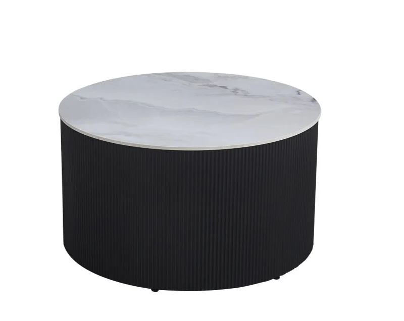TABLE BASSE VALMY PIEDS NOIR PLATEAU CERAMIQUE MARBRE GRIS 90X45
