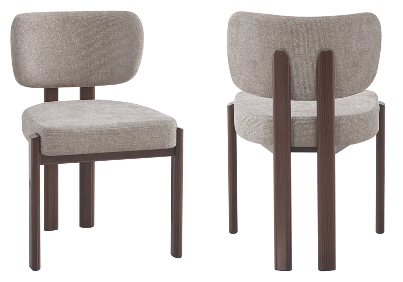 Chaise salle à manger velours taupe noyer - Inaya x4