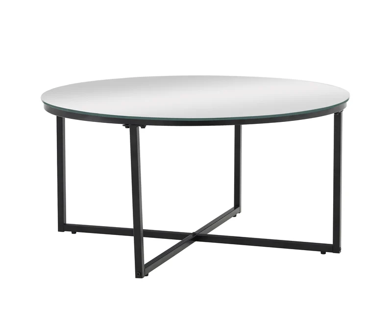 TABLE BASSE LORIE PIED METAL NOIR MIROIR 90CM