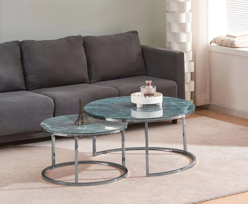 TABLE BASSE GIGOGNE ROMEO CHROME MARBRE GRIS- VERT