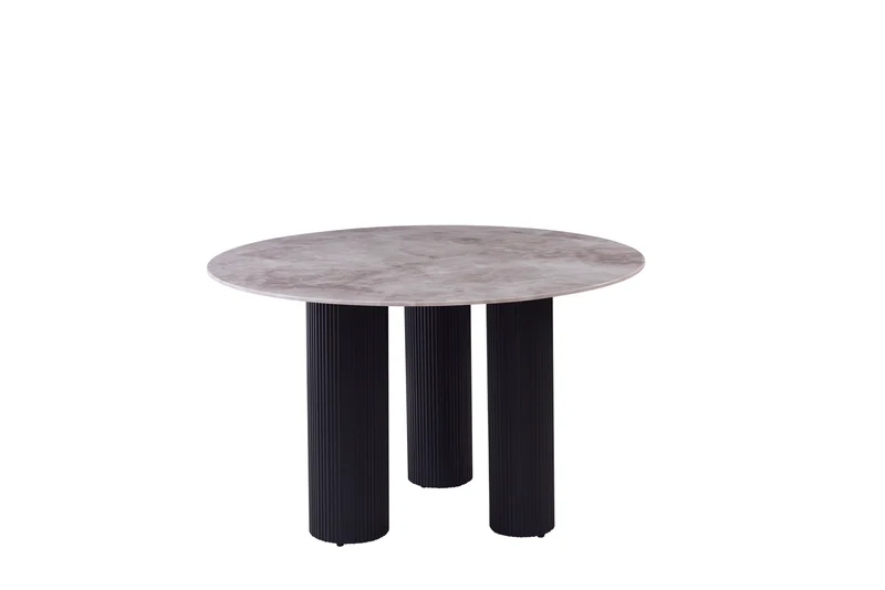 TABLE REPAS ANAÏS PIEDS NOIR PLATEAU CERAMIQUE MARBRE GRIS 120CM