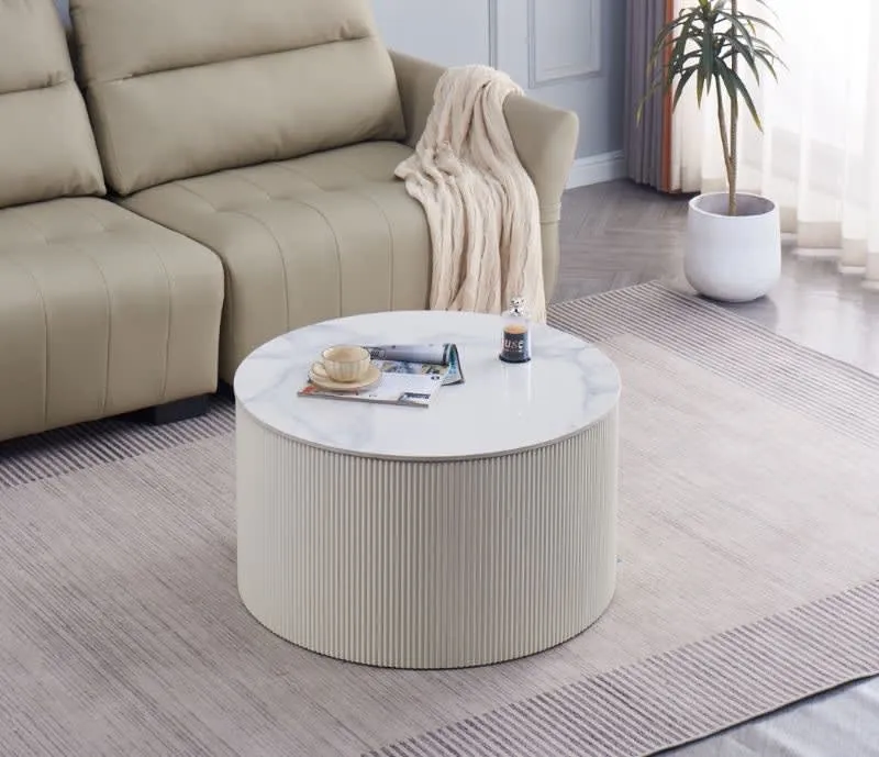 TABLE BASSE VALMY PIEDS BEIGE PLATEAU CERAMIQUE MARBRE BLANC 80X45