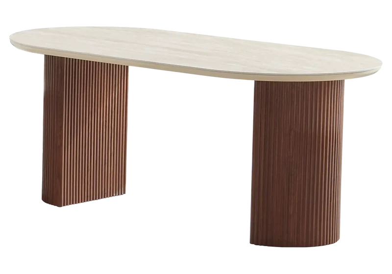 Table à manger ovale travertin noyer cannelée - Terra