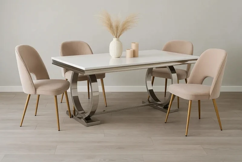 TABLE REPAS OMEGA CHROME BLANC DE BLANC 180X90CM