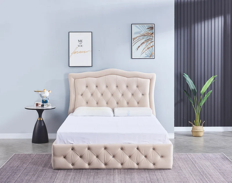 CADRE DE LIT TREND 140x190cm VELOURS BEIGE VENDU SANS SOMMIER