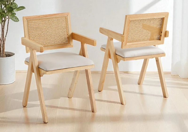 Chaise salle à manger bois naturel cannage - Monza x4