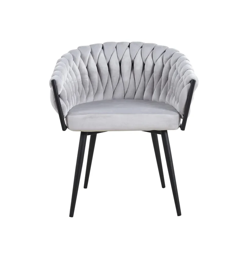 CHAISE TRESSEE PIED METAL NOIR LIGHT GREY