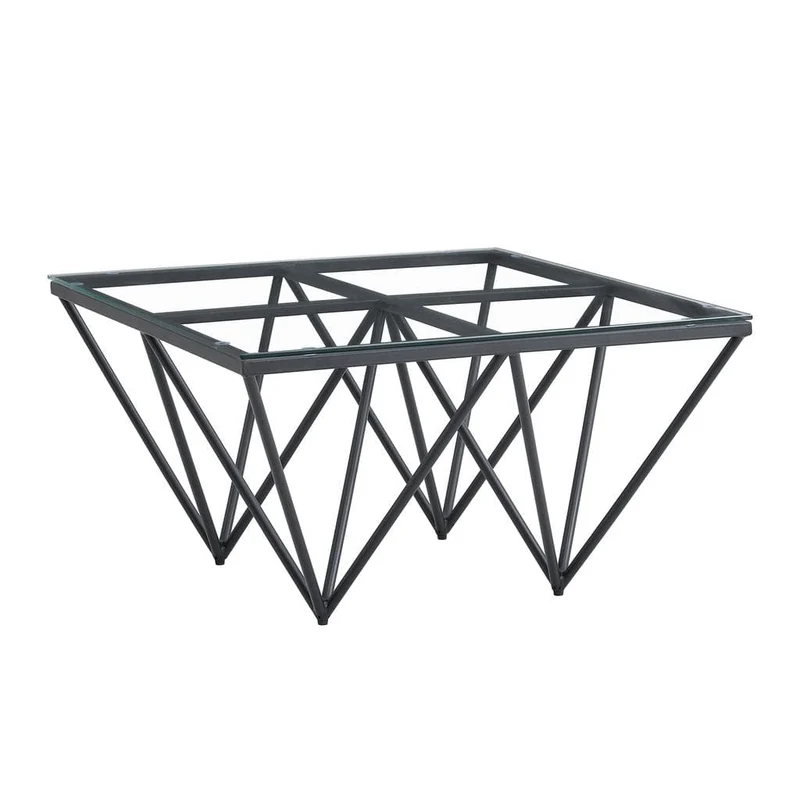 Table Basse carré GIZE pied métal noir et plateau en verre 80x80 cm